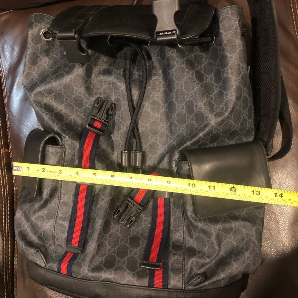 GUCCI Supreme Backpack Black Leather and Coated Canvas Size: Large AUTH COA - Picture 16 of 17